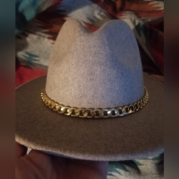 Altar'd State Fedora Hat Wool Wide Brim Gold Chain Festival Chic - Picture 5 of 5